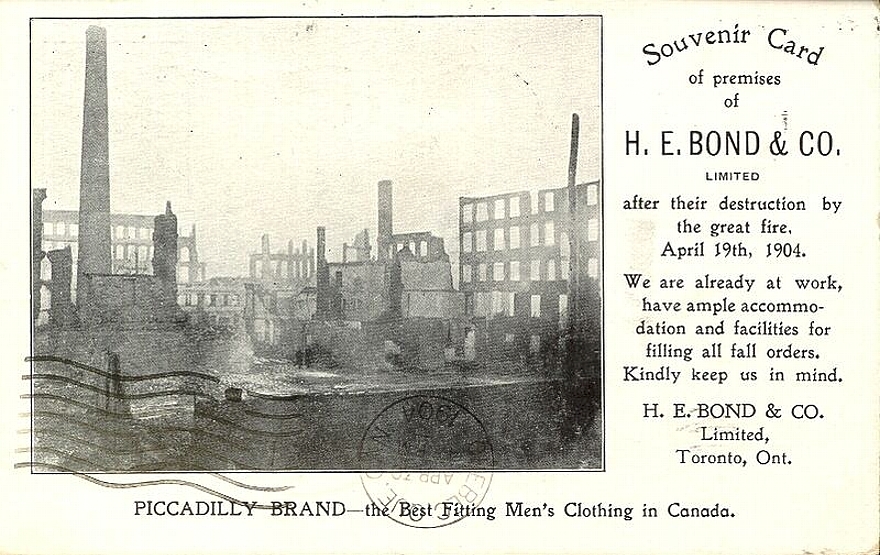 souvenircardofhebondcoafterfireof1904toronto