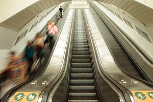 Infamously fast escalators of Metro line 2 at Keleti pályaudvar station
